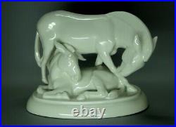 Antique White Zebra Mother Porcelain Figurine Original KPM Art Sculpture Decor