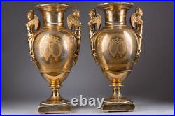 Antique original Porcelain 19th century rare French Gilded twin vases, KPM style