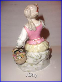 Antique signed KPM porcelain woman figurine figure with flowers basket