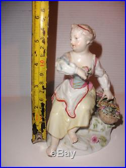 Antique signed KPM porcelain woman figurine figure with flowers basket
