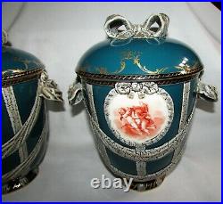 Beautiful Pair of Antique KPM German Porcelain Lidded Urns Cherubs & Flowers