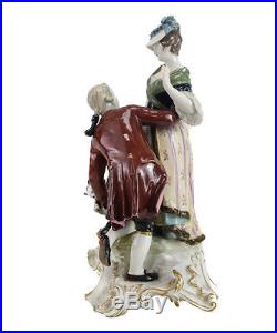 Berlin KPM Hand Painted Porcelain Figural Group Figurine Man, Woman, & Cat