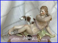 Berlin's K. P. M Hand Painted Reclining Male & Dog Porcelain Figurine c. 1870-1945