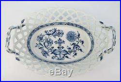 C. 1800 KPM Berlin Blue Onion Reticulated Basket Antique German Porcelain Bowl