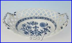 C. 1800 KPM Berlin Blue Onion Reticulated Basket Antique German Porcelain Bowl