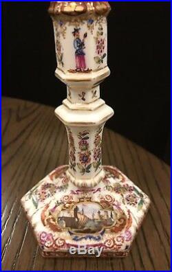 Charming KPM 19th Century Porcelain Candlestick, (hand Painted Ships & Flowers)