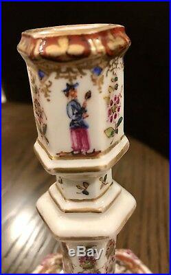 Charming KPM 19th Century Porcelain Candlestick, (hand Painted Ships & Flowers)