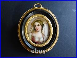 Delicate Antique Porcelain Plaque Lady KPM Medallion Ormolu Frame 1860 2 3/4