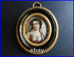 Delicate Antique Porcelain Plaque Lady KPM Medallion Ormolu Frame 1860 2 3/4