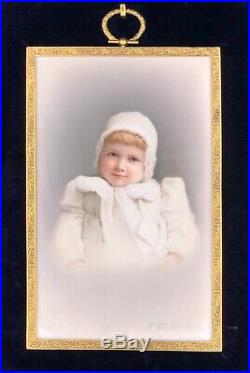 Elegant 1800s Franz Till Hand Painted Porcelain Child Plaque WithFrame & Felt Case