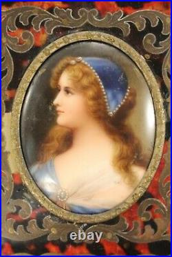 Elegant Antique Signed Oval Porcelain Portrait of Ann Boleyn in Ornate 5½ Frame