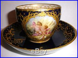 Exquisite Antique KPM cherub angels putti scene hand painted cup and saucer