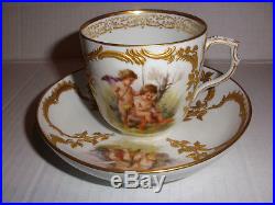 Exquisite Antique KPM cherub angels putti scenes hand painted cup and saucer