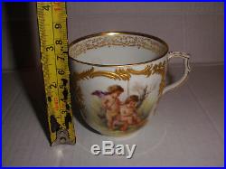 Exquisite Antique KPM cherub angels putti scenes hand painted cup and saucer