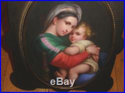 Exquisite Antique signed KPM Madonna with child oval porcelain hand painted plaque