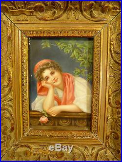 Exquisite Kpm Style'woman & Her Rose' Portrait Painting On Porcelain Circa 1885