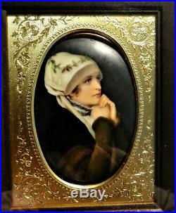 F. A. Kaulbach Antique Hand Painted KPM Style Porcelain Miniature Portrait Woman