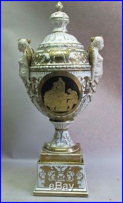 Fine 22.5 Signed KPM GERMAN Covered Porcelain Urns on Stands c. 1890 antique