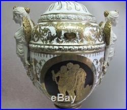 Fine 22.5 Signed KPM GERMAN Covered Porcelain Urns on Stands c. 1890 antique