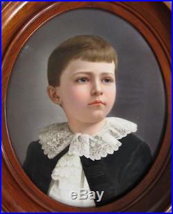 Fine Antique 10 SIGNED KPM Enamel on Porcelain Painting of Young Boy c. 1890s
