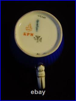 Fine German KPM Blue Ground Porcelain Cabinet Cup & Saucer Maltese Cross Mark