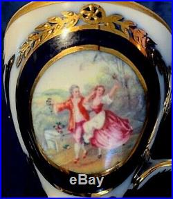 Fine Rare 19th c. Antique KPM German Porcelain Gilt Cobalt Blue CUP, LID, SAUCER