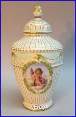 Fine SIGNED KPM Miniature Hand-Painted Porcelain Urn with Lid c. 1900 antique