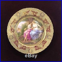 Framed Antique 19th Century Hand Painted Porcelain KPM Plate with Gilt Details