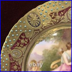 Framed Antique 19th Century Hand Painted Porcelain KPM Plate with Gilt Details