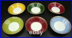 German KPM Berlin Porcelain Gilt Jewelled Multi Color Mokka Saucer Set of 6