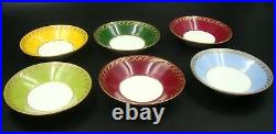 German KPM Berlin Porcelain Gilt Jewelled Multi Color Mokka Saucer Set of 6