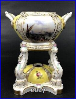 German Porcelain Oval Perfume Burner by KPM Berlin 1820 Watteau Decoration