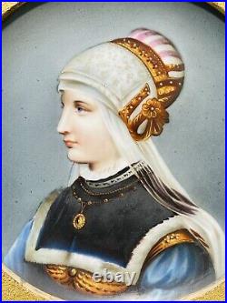 German Porcelain Plaque Wilhelm Menzler Renaissance Girl. Gilt Florentine Frame
