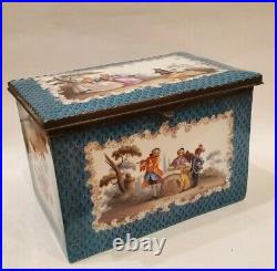 Germany posibly KPM Antique Porcelain Large Trinket Box Lid with metal mounting