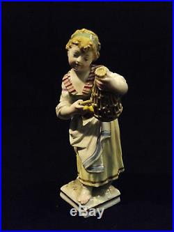 Gorgeous Antique Signed Kpm German Porcelain Girl Holding Birdcage Figurine