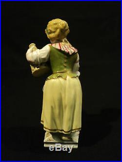 Gorgeous Antique Signed Kpm German Porcelain Girl Holding Birdcage Figurine