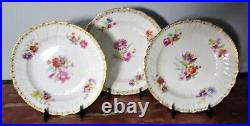 Gorgeous Set of Three (3) Signed KPM Hand-Painted Floral & Gilded Plates c. 1930