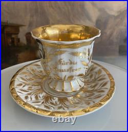 KPM BERLIN Hand Painted Gold Wheat CUP SAUCER Fûr die Hausfrau 1830s