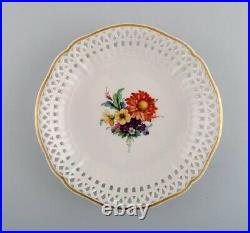 KPM, Berlin. Antique plate /bowl in openwork porcelain with hand-painted flowers
