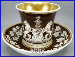 KPM Berlin Armorial Crest & Ivy Leaves Brown & Gold Cup & Saucer C. 1844-1847