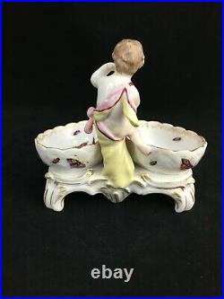 KPM Berlin Double Salt Figurine Hand Painted Porcelain Cherub Antique LkNew