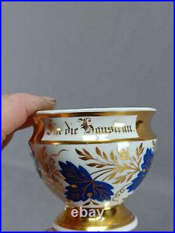 KPM Berlin For the Housewife Cobalt & Gold Leaves Tea Cup & Saucer C. 1837-1844