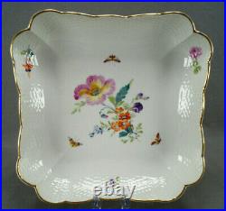 KPM Berlin Hand Painted Floral Butterflies 9 1/2 Inch Square Bowl C. 1915