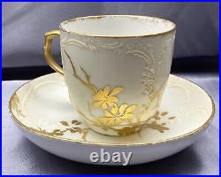 KPM Berlin Hand Painted Floral & Raised Vine Cup and Saucer 18thC or 19thC