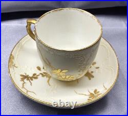 KPM Berlin Hand Painted Floral & Raised Vine Cup and Saucer 18thC or 19thC