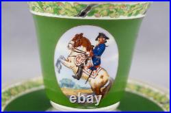 KPM Berlin Hand Painted Frederick the Great Portrait & Green Empire Form Cup