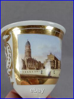 KPM Berlin Hand Painted Gendarmenmarkt & Gold Empire Form Cup C. 1820s AS IS