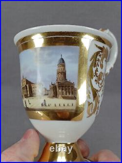 KPM Berlin Hand Painted Gendarmenmarkt & Gold Empire Form Cup C. 1820s AS IS