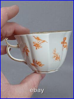 KPM Berlin Hand Painted Orange Floral & Gold Coffee Cup & Saucer C. 1900 AS IS