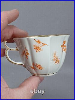 KPM Berlin Hand Painted Orange Floral & Gold Coffee Cup & Saucer C. 1900 AS IS
